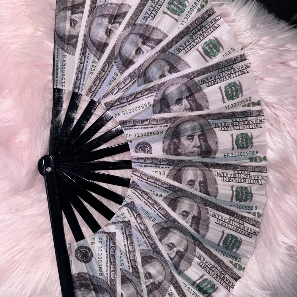Elegant Black and Gray Money Print Hand Fan